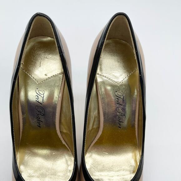 Ted Baker Womens Shoes Size US 6 Beige Black Bow‎ Stiletto Patent Leather Glam - Picture 3 of 11